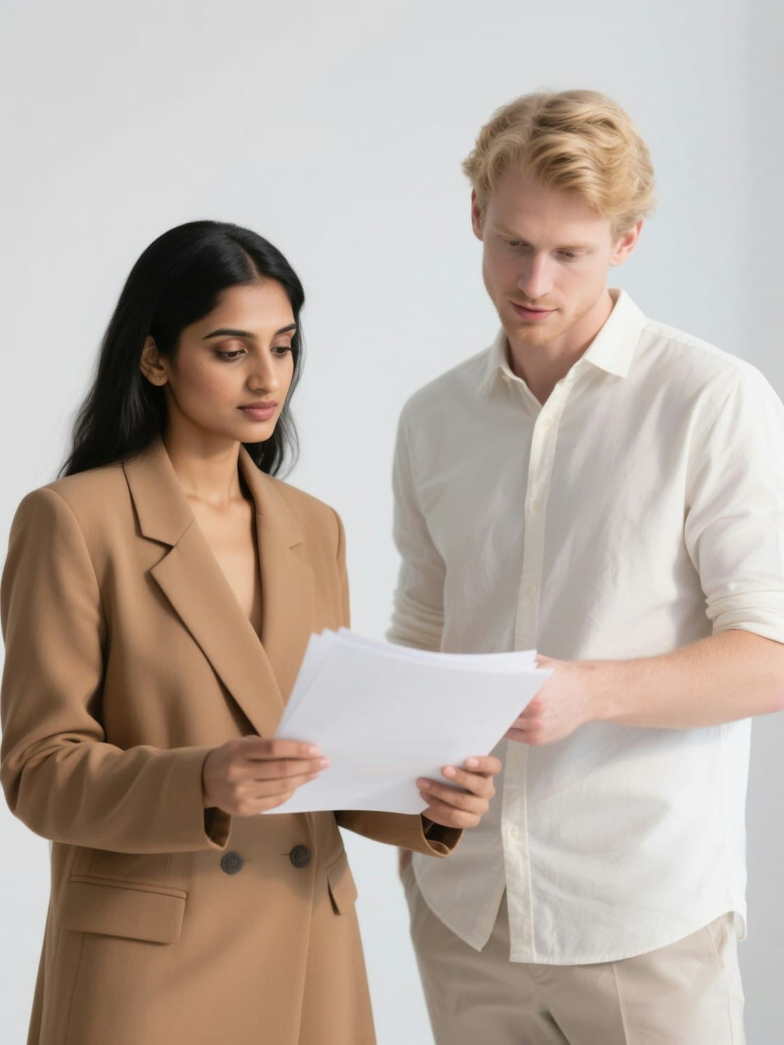 Two professionals reviewing documents together